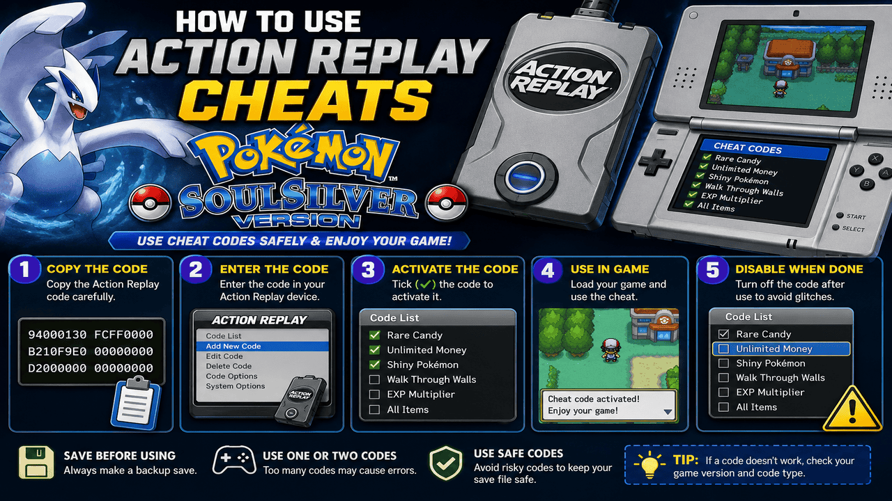 How to Use Action Replay Cheats Pokemon Soul Silver