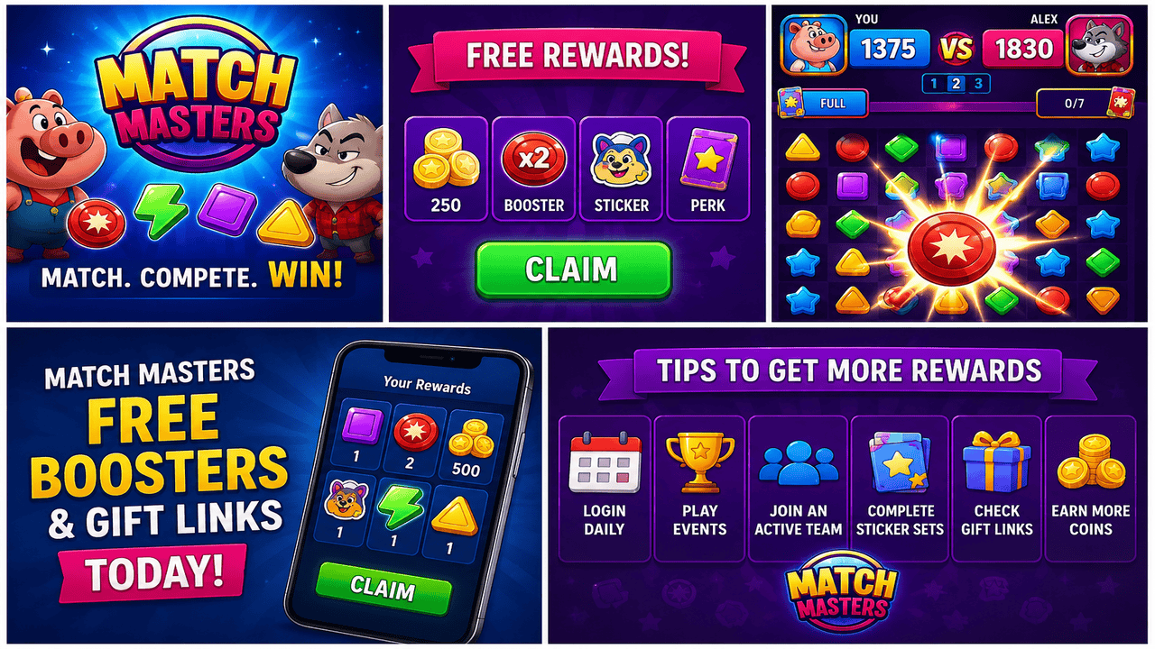 Match Masters free boosters rewards guide