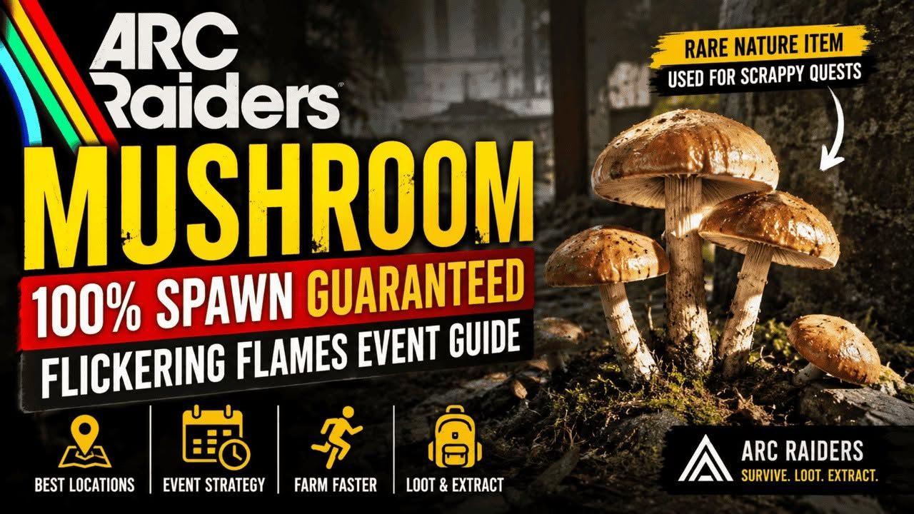 Use this ALT text: **arc raiders mushroom rare item farming locations and event guide** Or shorter: **arc raiders mushroom farming guide